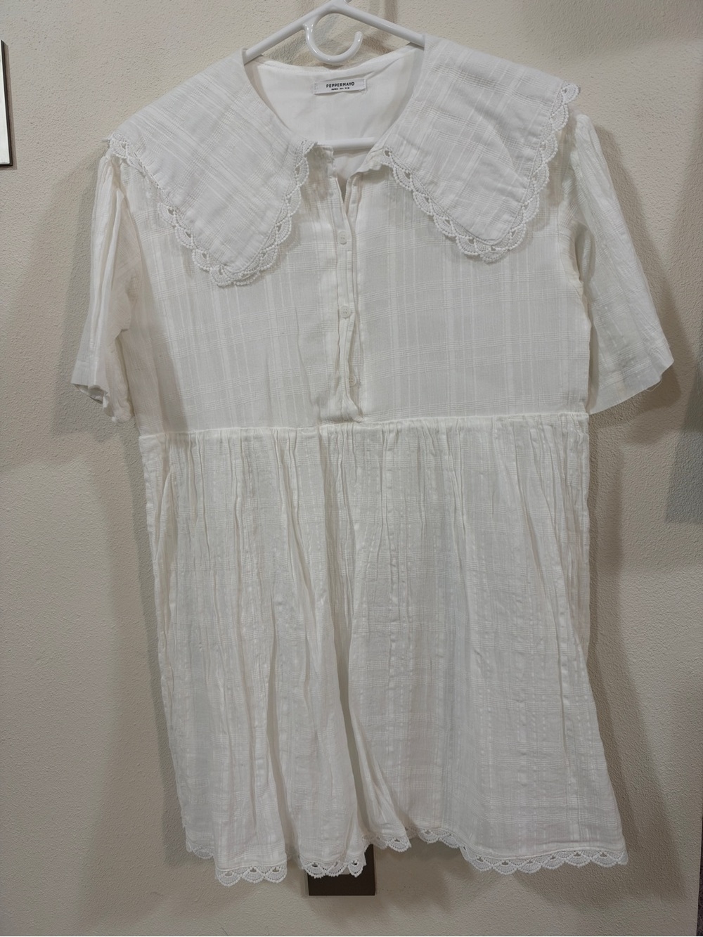 Peppermayo White Cotton Eyelet Collar Casual Dress